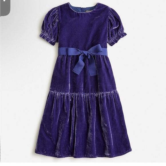 Crewcuts by J. Crew Girls’ Puff-Sleeve Velvet Tiered Dress Sz. 4 Formal/Party - Picture 1 of 14